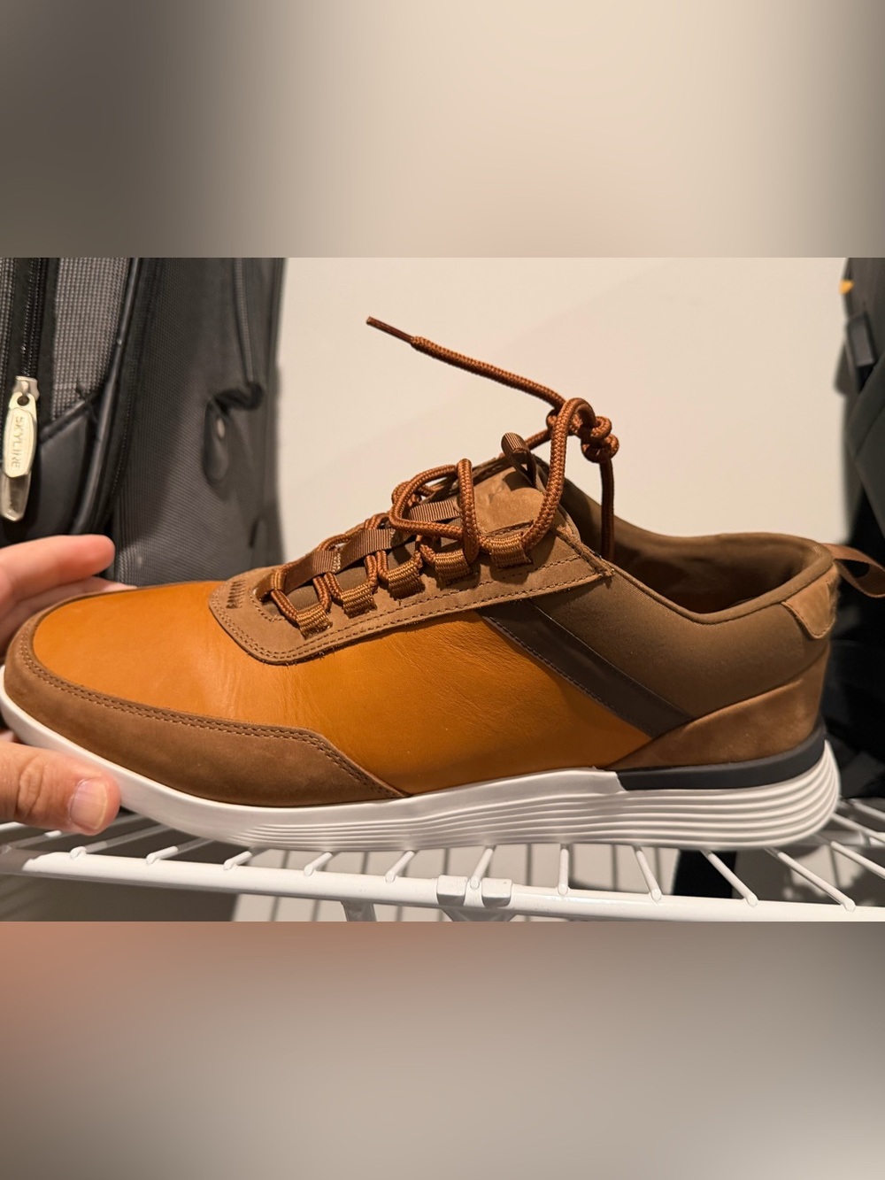 Men's Leather & Suede Contrast Sneaker in Brown and Tan